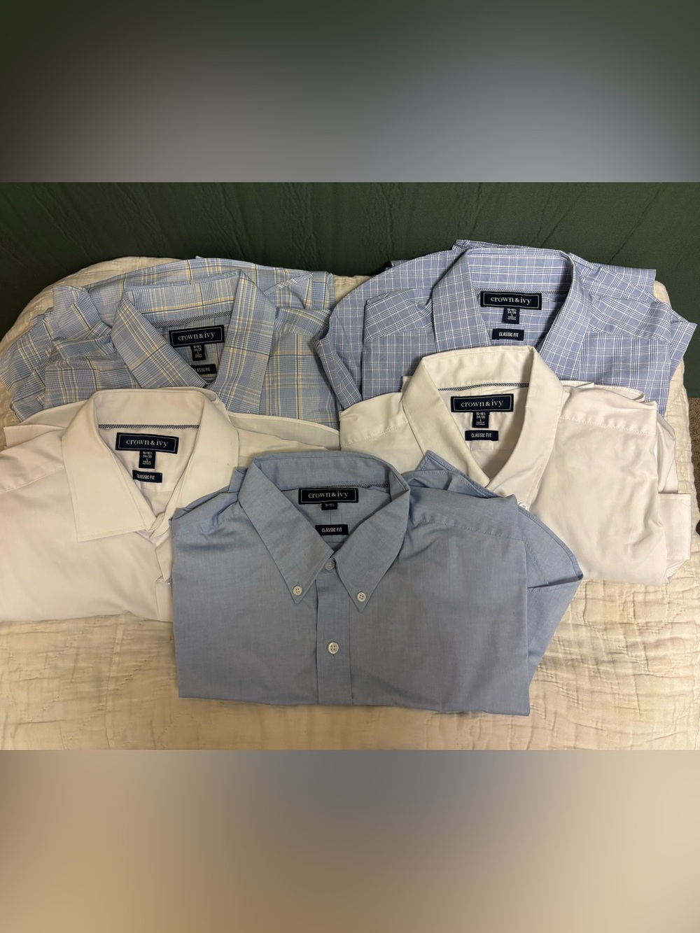 Crown & Ivy Men's Dress Shirts - Lot of 5 - LS, 16-16.5, 34-35 - Blue, White